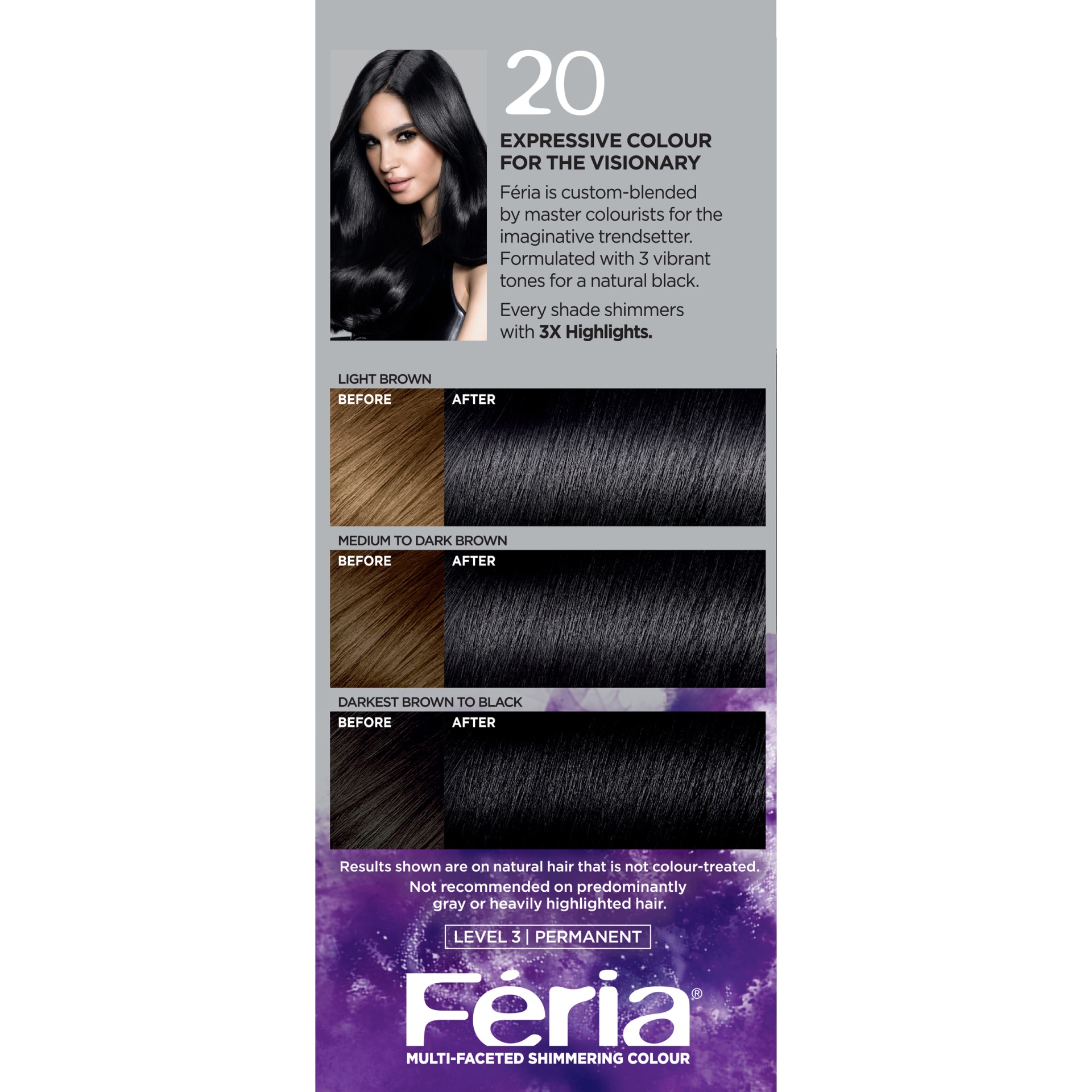 slide 5 of 8, L'Oréal Fería L'Oreal Paris Feria Multi-Faceted Shimmering Color - 6.3 fl oz - 20 Natural Black - 1 Kit, 1 ct