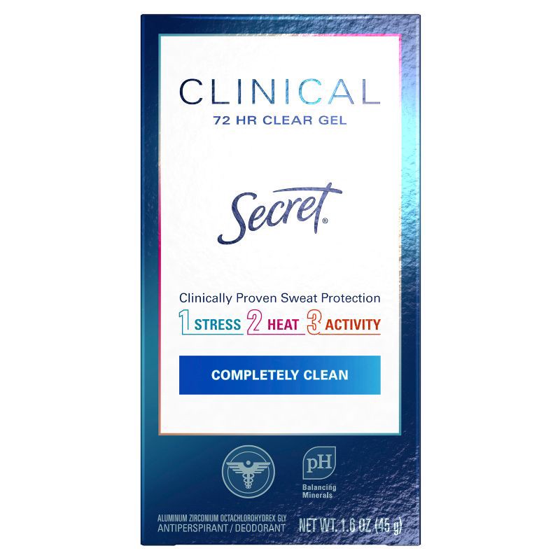 slide 1 of 8, Secret Clinical Strength Antiperspirant & Deodorant Clear Gel - Completely Clean - 1.6oz, 1.6 oz