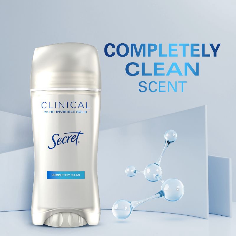 slide 6 of 11, Secret Clinical Strength Completely Clean Invisible Solid Antiperspirant & Deodorant for Women - 2.6oz, 2.6 oz