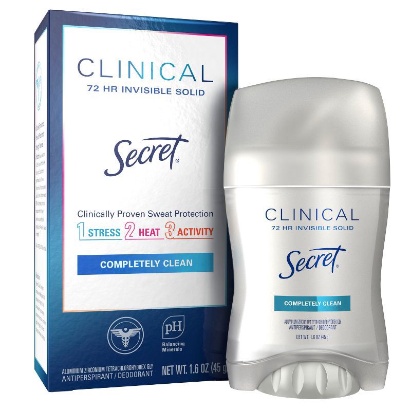 slide 2 of 11, Secret Clinical Strength Invisible Solid Antiperspirant and Deodorant, Completely Clean - 1.6oz, 1.6 oz