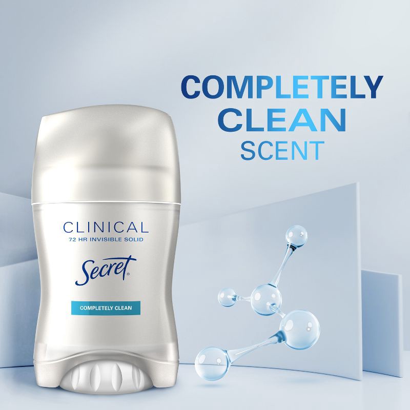 slide 7 of 11, Secret Clinical Strength Invisible Solid Antiperspirant and Deodorant, Completely Clean - 1.6oz, 1.6 oz