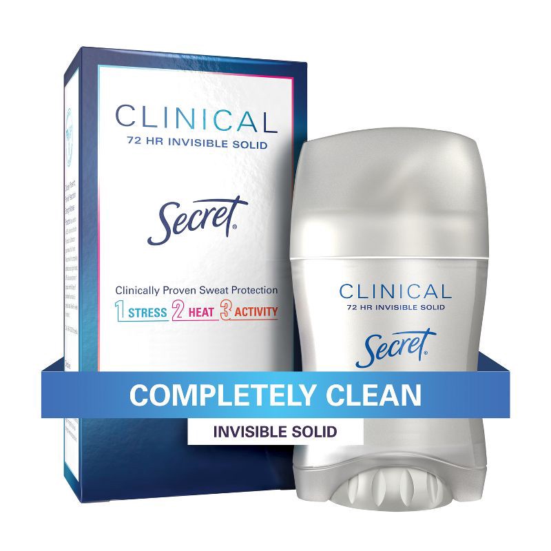 slide 1 of 9, Secret Clinical Strength Invisible Solid Antiperspirant and Deodorant, Completely Clean - 1.6oz, 1.6 oz