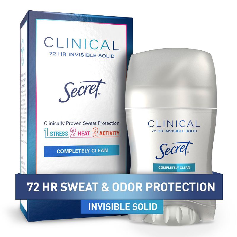 slide 1 of 11, Secret Clinical Strength Invisible Solid Antiperspirant and Deodorant, Completely Clean - 1.6oz, 1.6 oz