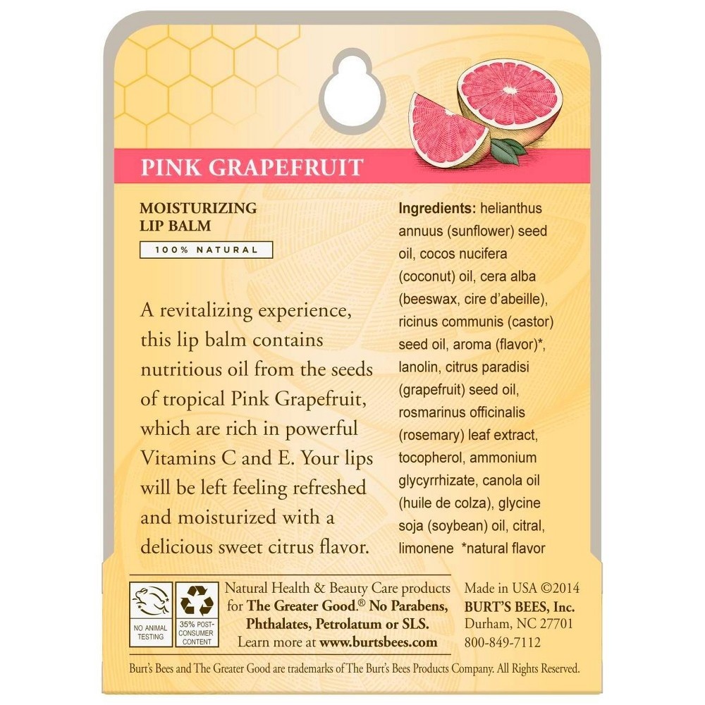 slide 6 of 6, Burt's Bees Pink Grapefruit Lip Balm Blister Box - 0.15oz, 0.15 oz