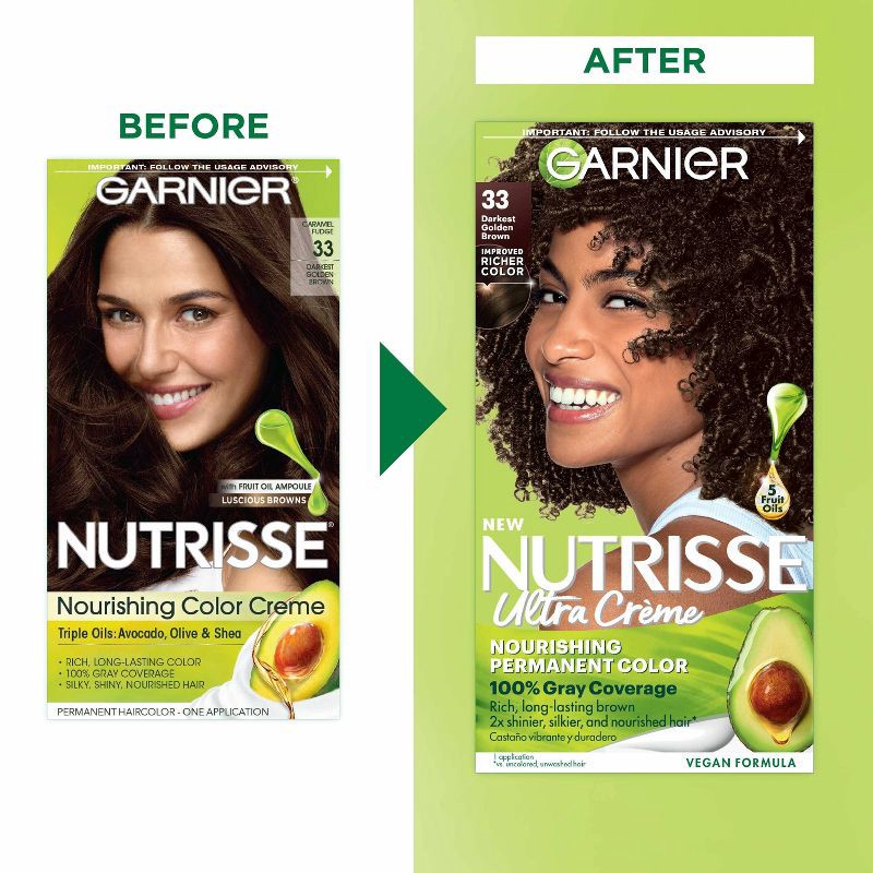 slide 9 of 9, Garnier Nutrisse Nourishing Permanent Hair Color Creme - 33 Darkest Golden Brown, 1 ct
