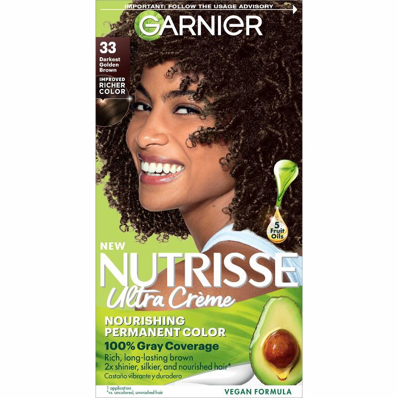 slide 1 of 9, Garnier Nutrisse Nourishing Permanent Hair Color Creme - 33 Darkest Golden Brown, 1 ct