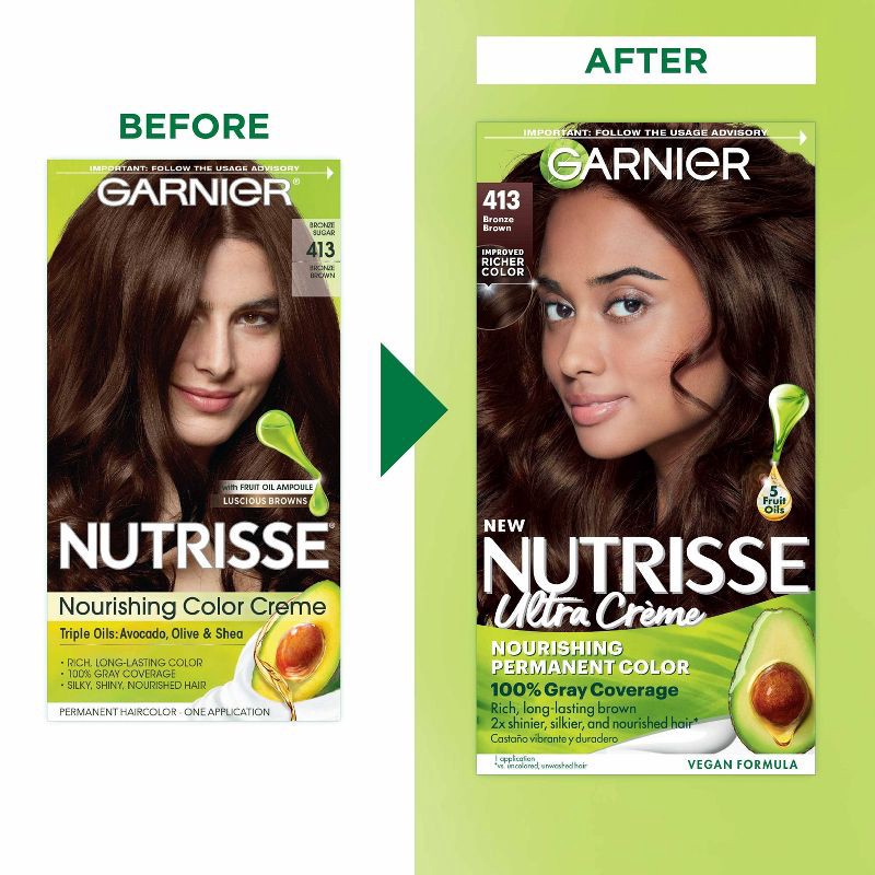 slide 9 of 9, Garnier Nutrisse Nourishing Permanent Hair Color Creme - 413 Bronze Brown, 1 ct