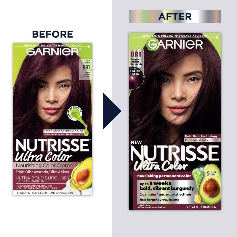 slide 12 of 12, Garnier Nutrisse Ultra Color Nourishing Color Creme - BR1 Deepest Intense Burgundy, 1 ct