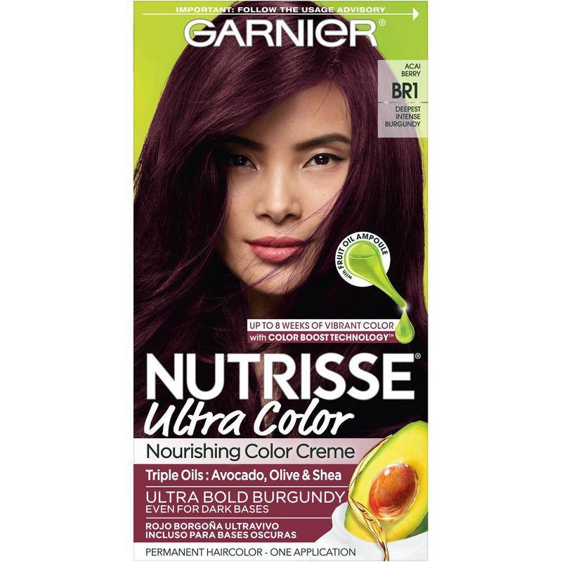 slide 1 of 10, Garnier Nutrisse Ultra Color Nourishing Color Creme - BR1 Deepest Intense Burgundy, 1 ct