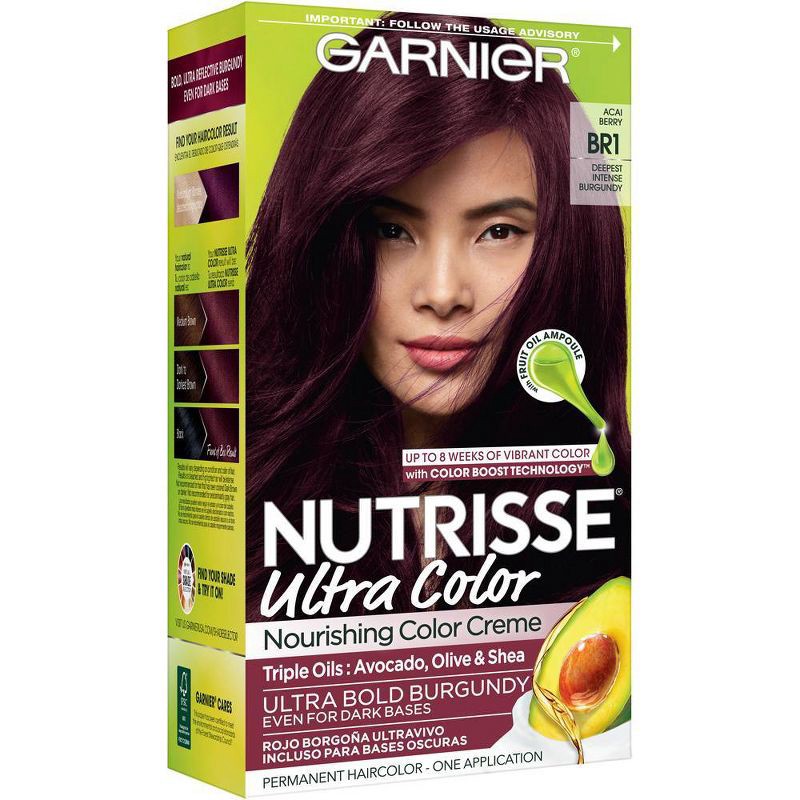 slide 9 of 10, Garnier Nutrisse Ultra Color Nourishing Color Creme - BR1 Deepest Intense Burgundy, 1 ct