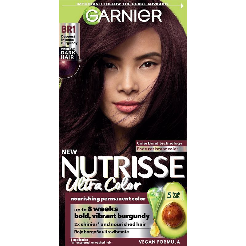 slide 1 of 12, Garnier Nutrisse Ultra Color Nourishing Color Creme - BR1 Deepest Intense Burgundy, 1 ct