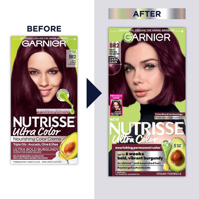 slide 12 of 12, Garnier Nutrisse Ultra Color Nourishing Color Creme - BR2 Dark Intense Burgundy, 1 ct