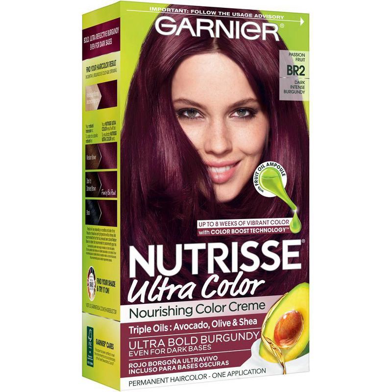 slide 8 of 8, Garnier Nutrisse Ultra Color Nourishing Color Creme - BR2 Dark Intense Burgundy, 1 ct