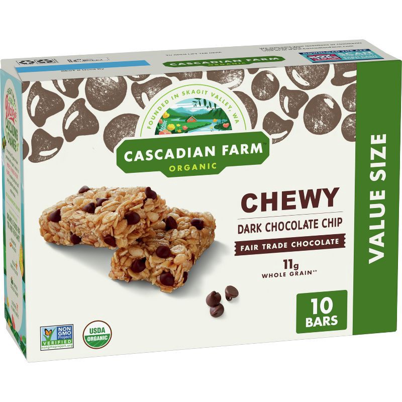 slide 1 of 10, Cascadian Farms Organic Dark Chocolate Chip Chewy Granola Bars - 10ct, 10 ct