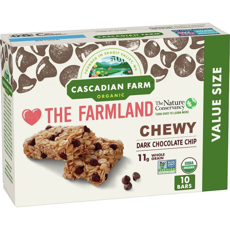 slide 1 of 10, Cascadian Farms Organic Dark Chocolate Chip Chewy Granola Bars - 10ct, 10 ct
