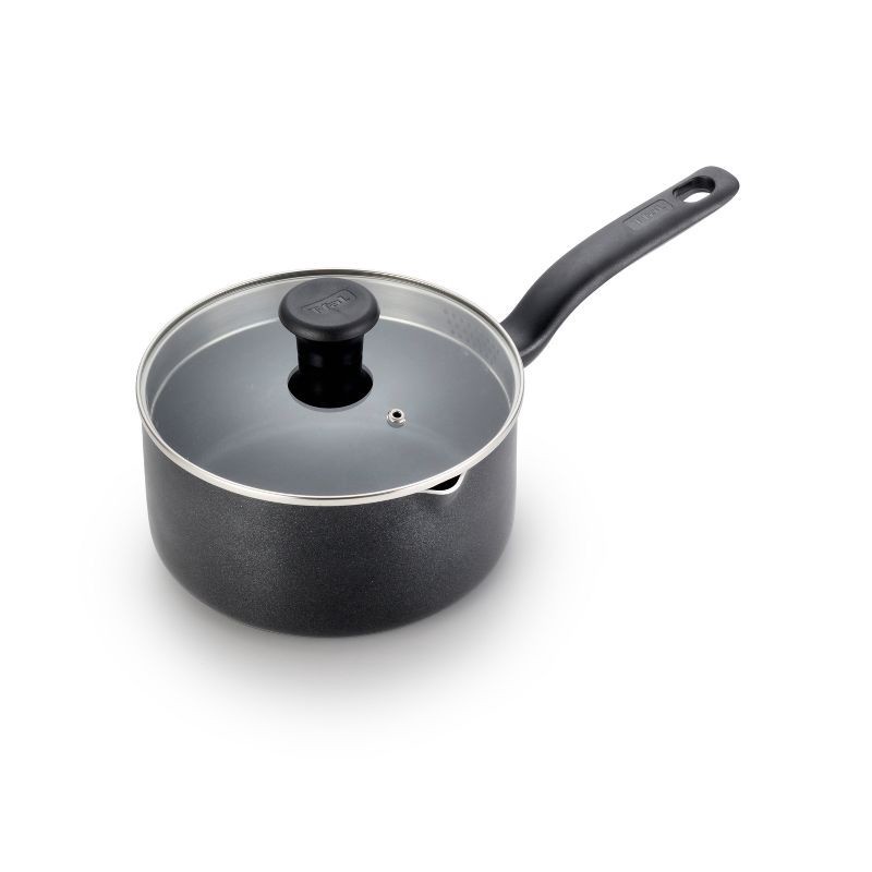 slide 1 of 4, T-fal 3qt Saucepan with Lid, Simply Cook Nonstick Cookware Black, 3 qt