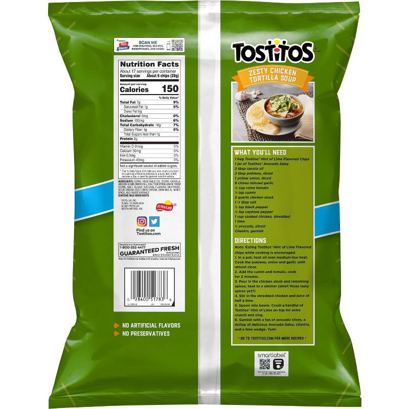 slide 2 of 3, Tostitos Hint of Lime Flavored Tortilla Chips – 16.75oz, 16.75 oz