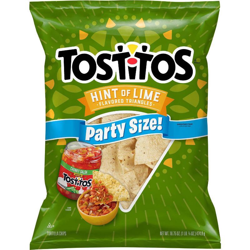 slide 1 of 3, Tostitos Hint of Lime Flavored Tortilla Chips – 16.75oz, 16.75 oz