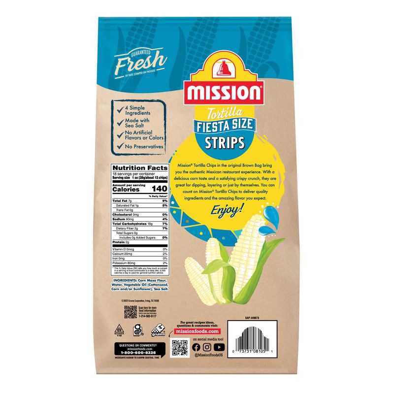 slide 2 of 6, Mission Strips White Corn Tortilla Chips - 18oz, 18 oz