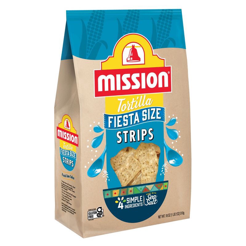 slide 3 of 6, Mission Strips White Corn Tortilla Chips - 18oz, 18 oz