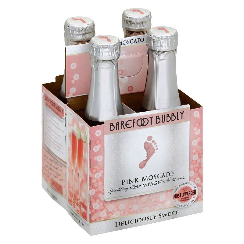 slide 2 of 3, Barefoot Bubbly Pink Moscato Sparkling Wine - 4pk/187ml Bottles, 4 ct; 187 ml