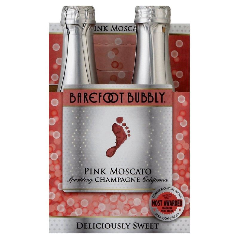 slide 1 of 3, Barefoot Bubbly Pink Moscato Sparkling Wine - 4pk/187ml Bottles, 4 ct; 187 ml