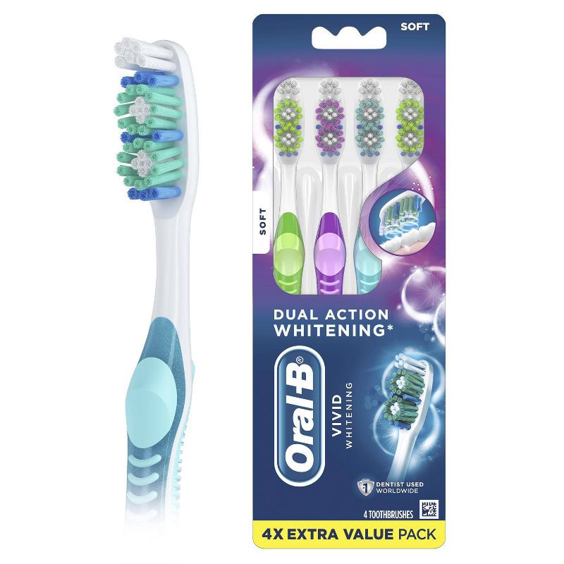 slide 1 of 10, Oral-B 3D White Vivid Manual Toothbrushes, Soft Bristles, 4ct, 4 ct
