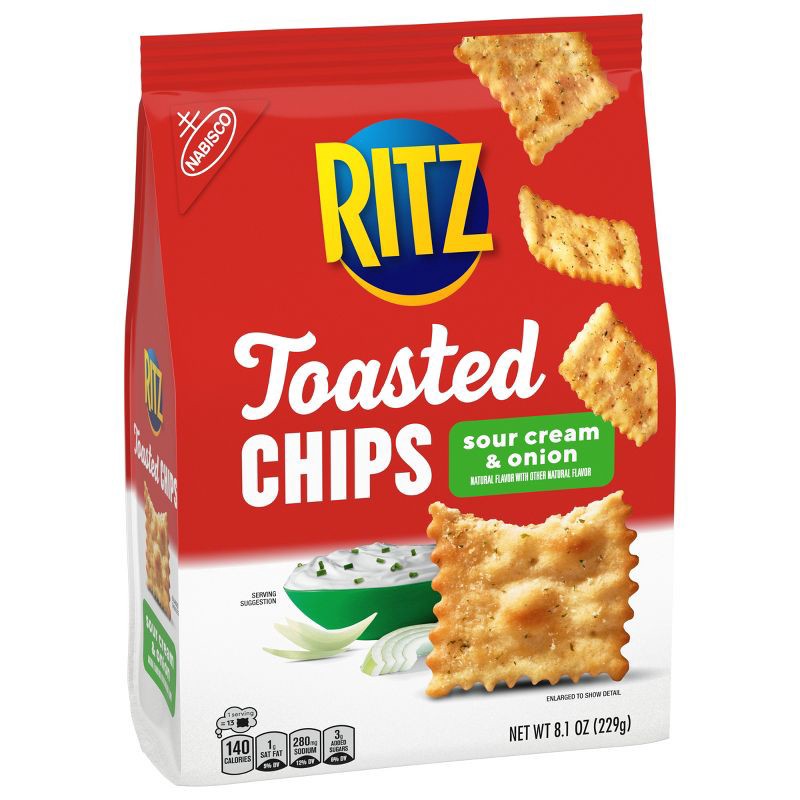 slide 6 of 12, RITZ Toasted Chips Sour Cream and Onion Crackers Party Snacks - 8.1oz, 8.1 oz