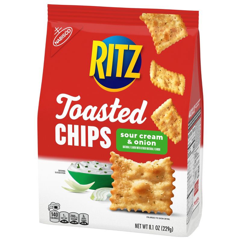 slide 9 of 12, RITZ Toasted Chips Sour Cream and Onion Crackers Party Snacks - 8.1oz, 8.1 oz