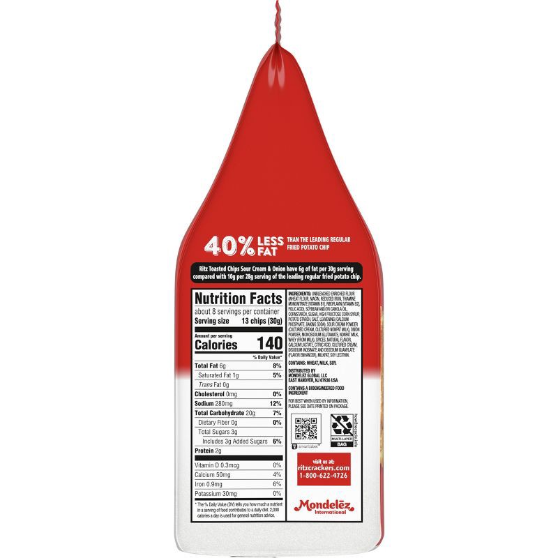 slide 12 of 12, RITZ Toasted Chips Sour Cream and Onion Crackers Party Snacks - 8.1oz, 8.1 oz