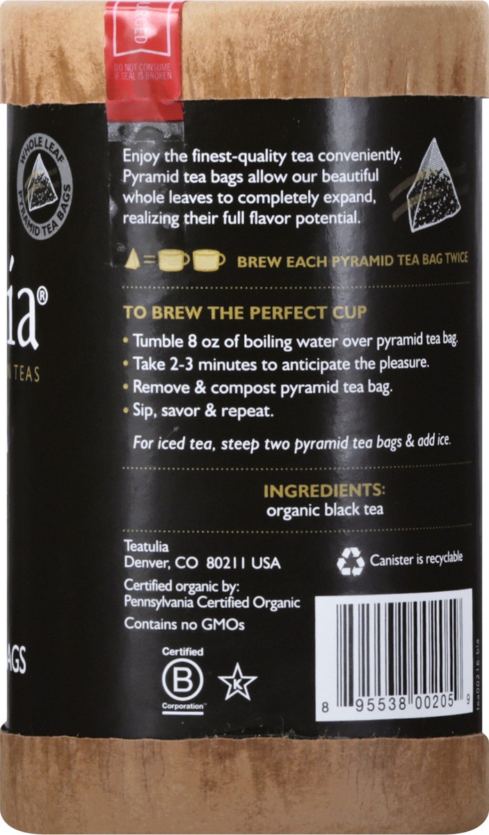 slide 8 of 9, Teatulia Organic Pyramid Tea Bags Black Tea 16 ea, 16 ct