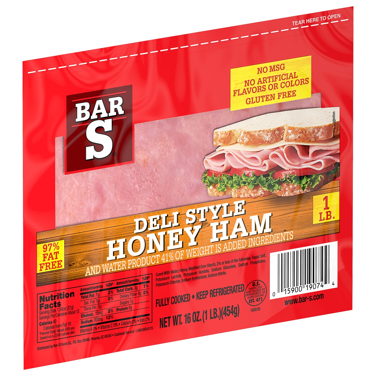 slide 2 of 6, Bar-S Ham Honey Deli Style, 16 oz