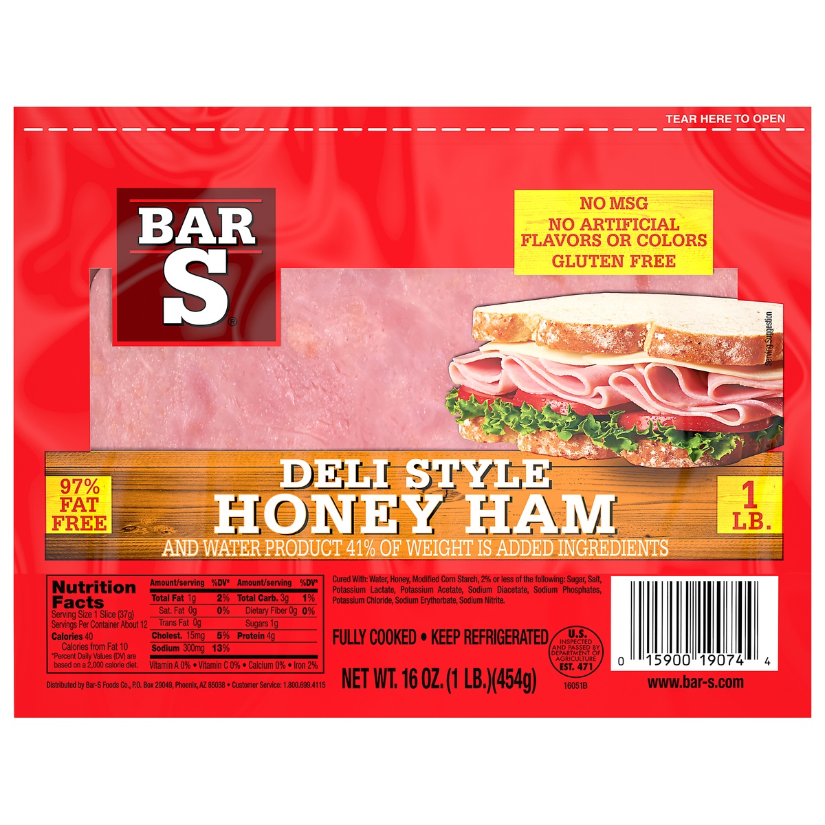 slide 1 of 6, Bar-S Ham Honey Deli Style, 16 oz