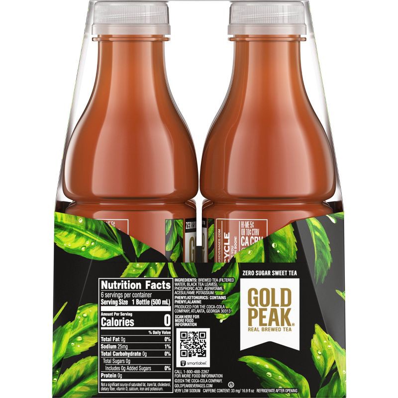 slide 4 of 7, Gold Peak Zero Sugar Tea - 6pk/16.9 fl oz Bottles, 6 ct; 16.9 fl oz