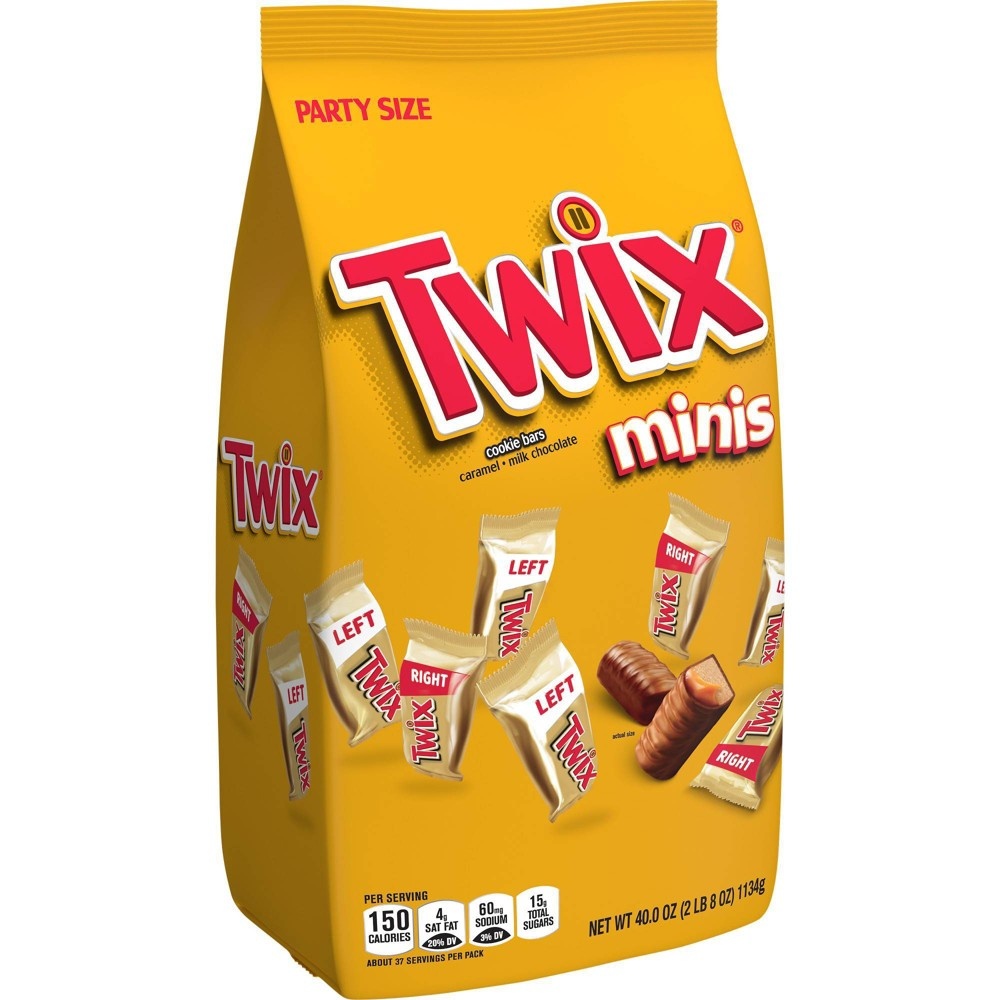 slide 4 of 7, Twix Minis Caramel Chocolate Cookie Bar Candy, 40 oz