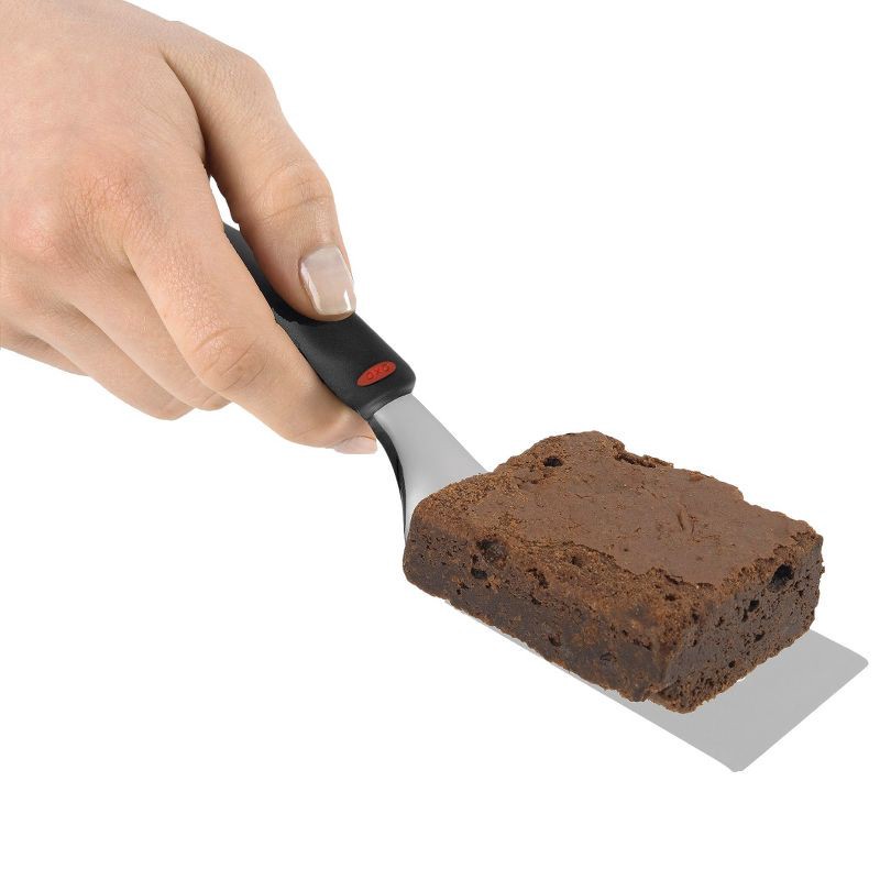 slide 4 of 8, OXO Cut and Serve Turner: Stainless Steel Small Metal Spatula, Kitchen Utensil, Dishwasher-Safe, Black Handle, 1 ct