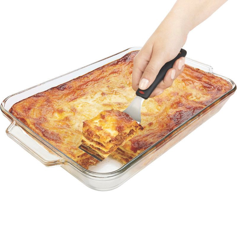 slide 5 of 8, OXO Cut and Serve Turner: Stainless Steel Small Metal Spatula, Kitchen Utensil, Dishwasher-Safe, Black Handle, 1 ct