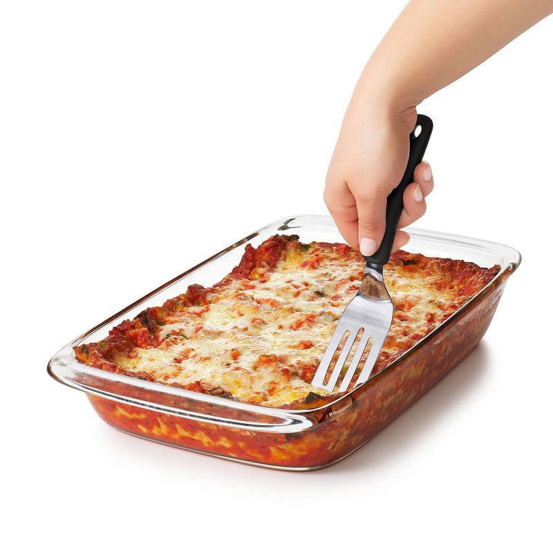 slide 6 of 8, OXO Cut and Serve Turner: Stainless Steel Small Metal Spatula, Kitchen Utensil, Dishwasher-Safe, Black Handle, 1 ct