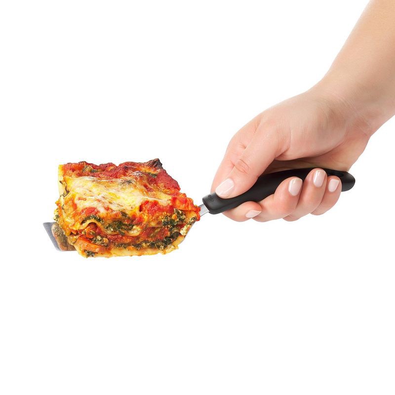 slide 8 of 8, OXO Cut and Serve Turner: Stainless Steel Small Metal Spatula, Kitchen Utensil, Dishwasher-Safe, Black Handle, 1 ct