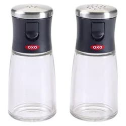 OXO Salt and Pepper Shaker Set: Aluminum & Stainless Steel, Black, Hand Wash, 2-Piece Tableware