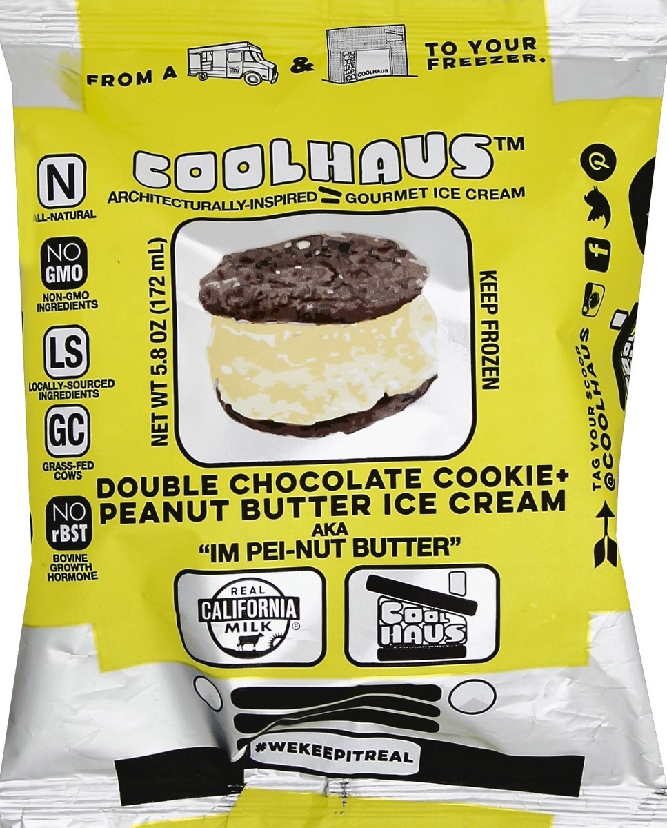 slide 5 of 5, Coolhaus Double Chocolate Cookie with Peanut Butter Ice Cream Sandwich, 5.8 oz