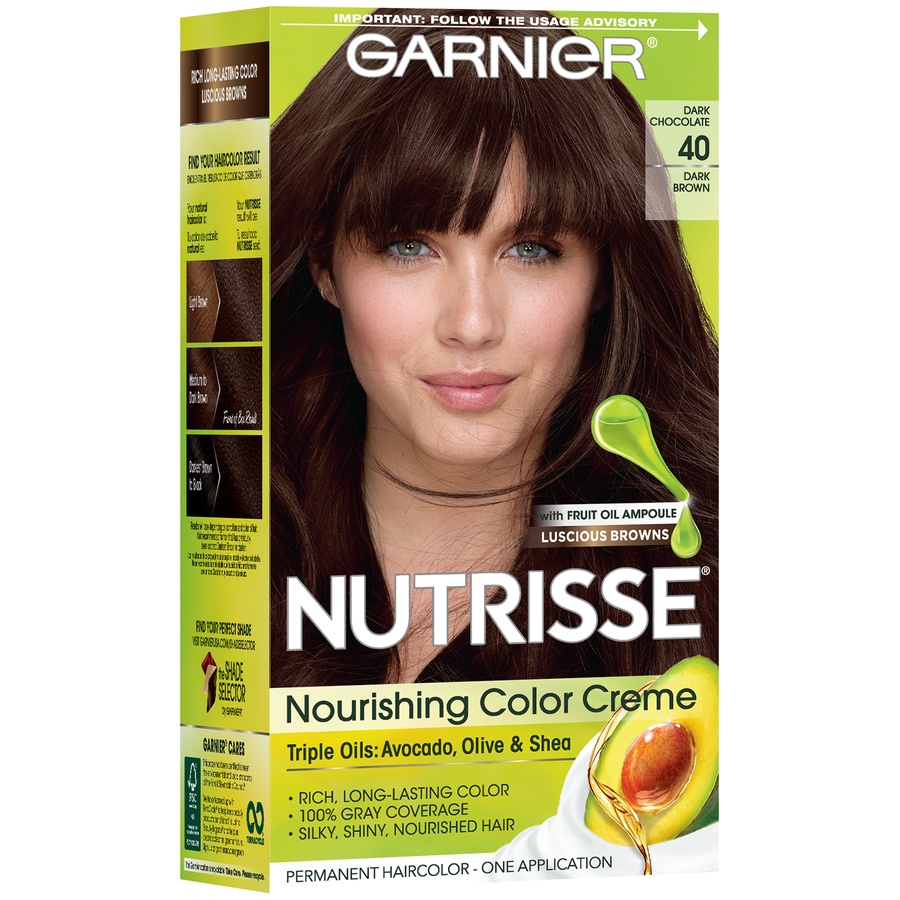 slide 2 of 8, Garnier Nourishing Permanent Hair Color Creme - 40 Dark Brown, 1.0 ct