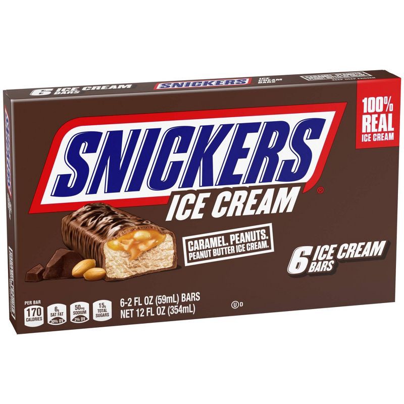 slide 8 of 10, Snickers Ice Cream, Chocolatey Caramel Peanut Butter Ice Cream Bars - 12 fl oz/6ct, 6 ct; 12 fl oz