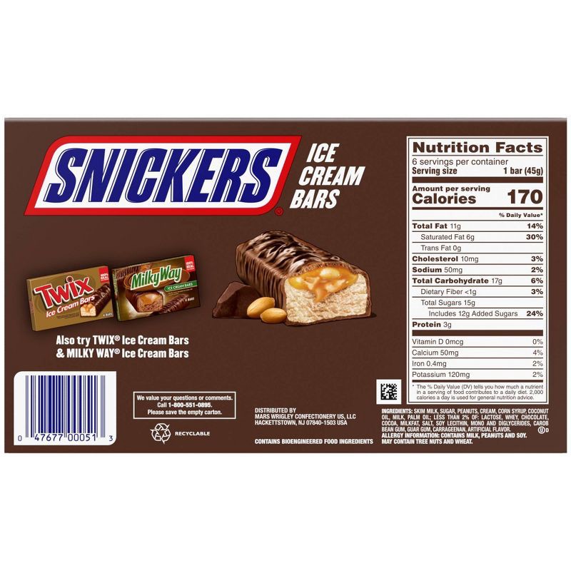 slide 9 of 10, Snickers Ice Cream, Chocolatey Caramel Peanut Butter Ice Cream Bars - 12 fl oz/6ct, 6 ct; 12 fl oz