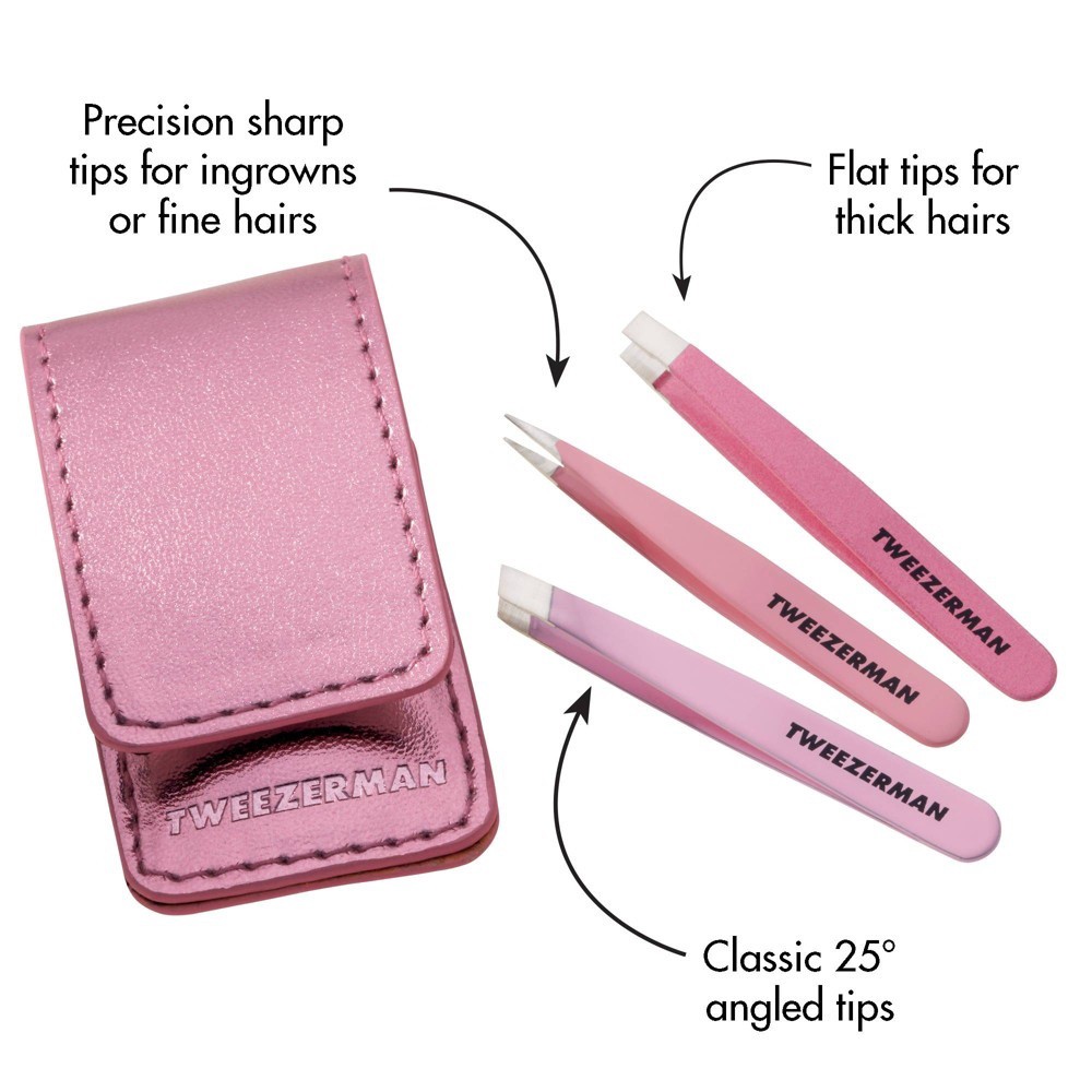 slide 3 of 8, Tweezerman Micro Mini Tweezer Set - Pink, 3 ct