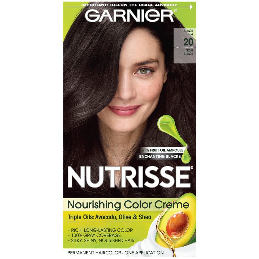 slide 3 of 8, Garnier Nourishing Permanent Hair Color Creme - 20 Soft Black, 1 ct
