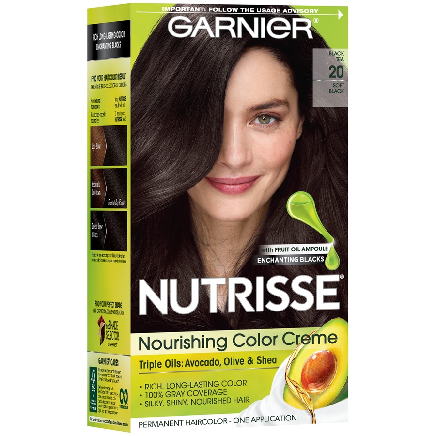 slide 4 of 8, Garnier Nourishing Permanent Hair Color Creme - 20 Soft Black, 1 ct