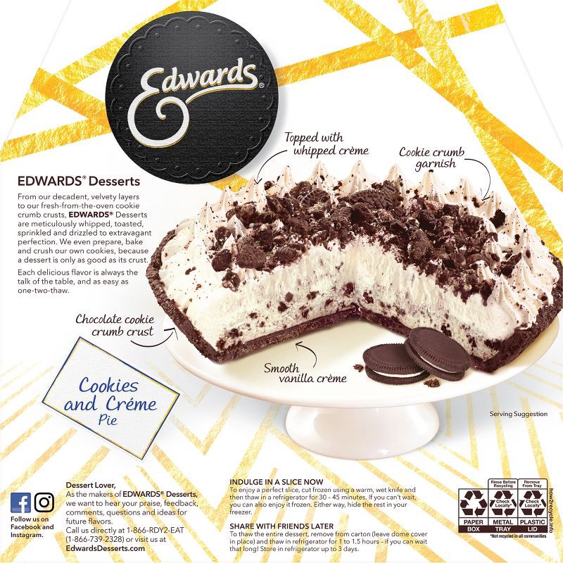 slide 10 of 10, Edwards Frozen Premium Desserts Cookies and Crème Pie - 26oz, 26 oz