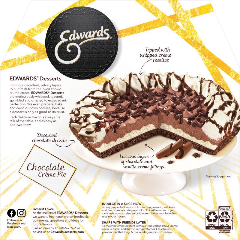 slide 2 of 10, Edwards Frozen Premium Desserts Chocolate Crème Pie - 25.5oz, 25.5 oz