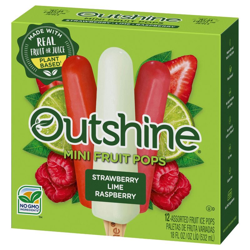 slide 10 of 15, Outshine Strawberry, Lime & Raspberry Frozen Fruit Bar - 12ct, 12 ct